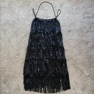 Urban Revivo Black Sequin Fringe Dress